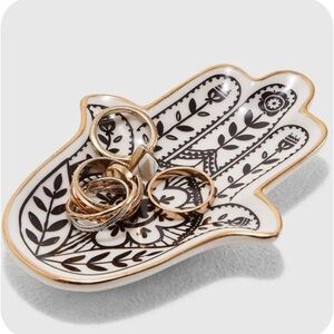 Jewelry Trinket Ring Dish Ceramic Hamsa Evil Eye Hand of Fatima